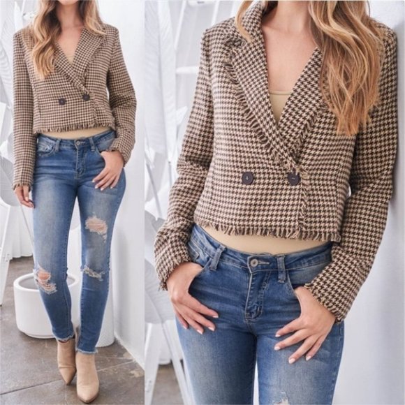 CHIC DOLLZ Houndstooth Blazer COCOA TAN - Picture 4 of 11
